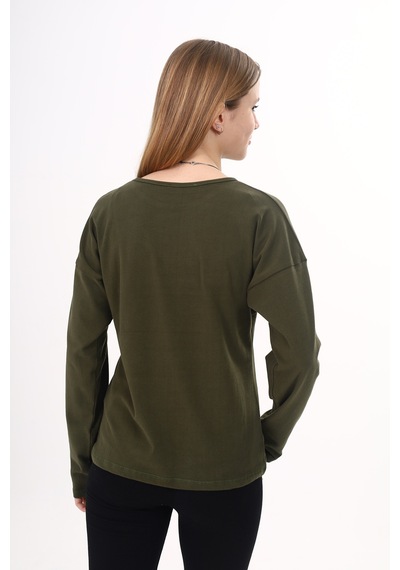 Toontoy Kız Çocuk Sweatshirt Shine Varak Baskılı Haki