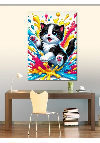 Kanvas Tablo Renkli Kedi Pati Çizimi 50cmx70cm