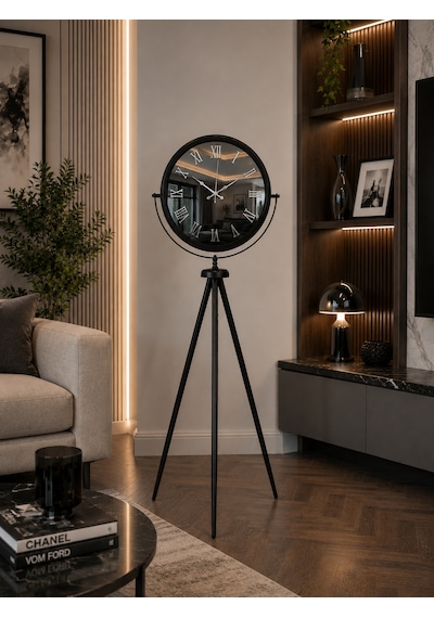 Siyah Roma Aynalı Tripod 150 X 45 Cm Ayaklı Saat
