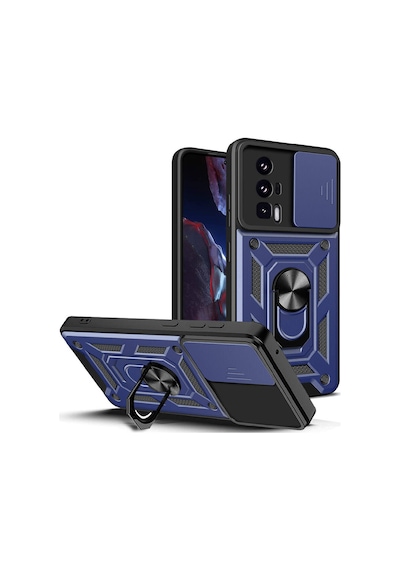 Zore Poco F5 Pro Kılıf Magnetik Standlı Kamera Korumalı Ogaa Sürgülü Vega Kapak - Mavi