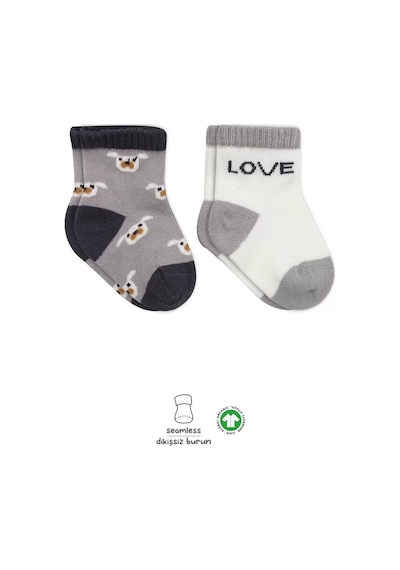 Melonika Love Dog Penye Soket Çorap 2'li Gri Çok Renkli