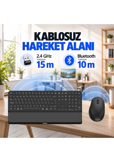Philips SPT6607 Kablosuz Türkçe Q Klavye & Mouse Set