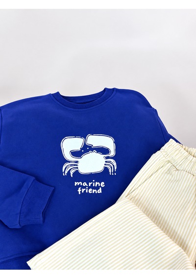Elzo Collection Erkek Çocuk Yengeç Baskılı Sweatshirt Çizgili Gabardin Kot Pantolon Alt Üst Takım Lacivert Elzo Collection Erkek Çocuk Yengeç Baskılı Sweatshirt Çizgili Gabardin Kot Pantolon Alt Üst Takım Lacivert