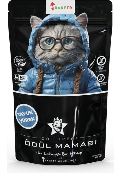 Barftr Kediler İçin Tavuk Yürek Atıştırmalık Ödül Maması 80 G