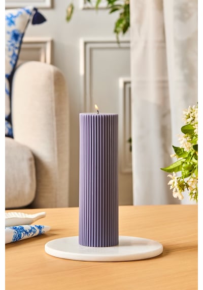 Karaca Striped Tırtıklı Sütun Mum 20 Cm Antrasit Antrasit