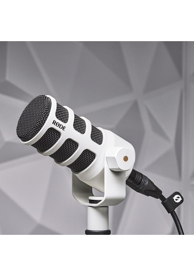 Podmic Profesyonel Dinamik Podcast White Beyaz - Broadcast Mikrofon