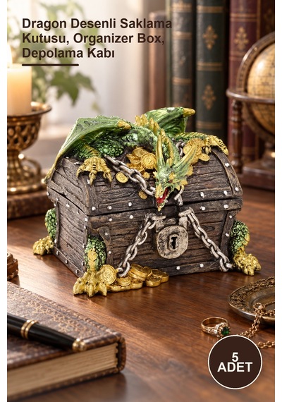 5 Adet Polyester Kutu Dragon Desenli Saklama Kutusu, Organizer Box, Depolama Kabı