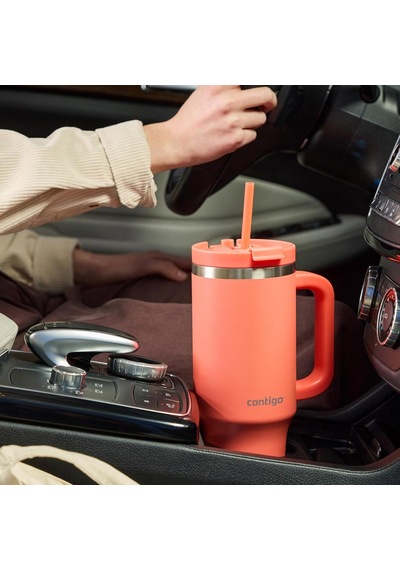 Contigo Üniseks Yetişkin Streeterville Tumbler Pipetli Yalıtımlı Su Şişesi, 1.2l, Mercan Genel