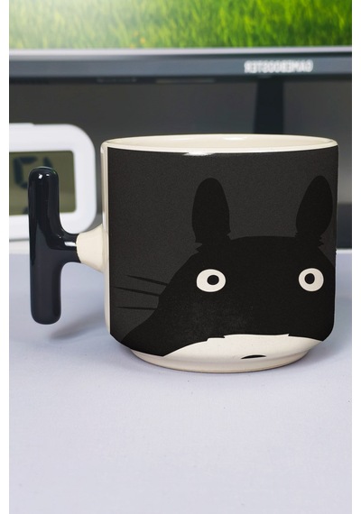 Totoro Anime Baskılı Seramik Lüks Kupa 1 Adet T Şeklinde Özel Siyah Kulp Dalga Kulp V1t Çok Renkli