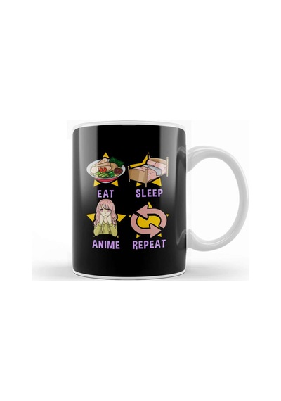 Cute Eat Sleep Anime Repeat Funny Anime Obsessed Kupa Bardak Porselen Karışık