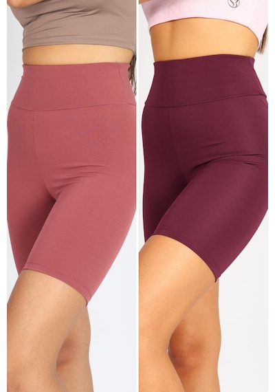 Soft&Basic Kadın 2'li Bıker Toparlayıcı Esnek Kısa Spor Tayt Rose-bordo