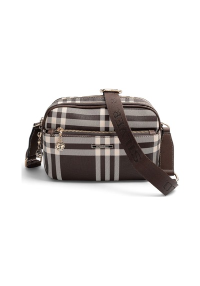 Silver & Polo Silver Polo Kahve - Kahve Çizgili Ekose Kadın Çapraz Çanta Sp1162