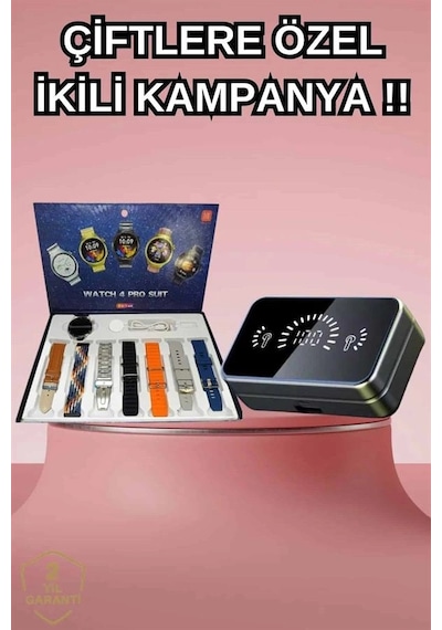 Powerbank Aynalı Bluetooth Kulaklık Ve Akıllı Saat Seti Anc Özelliği Dokunamatik Çok Renkli
