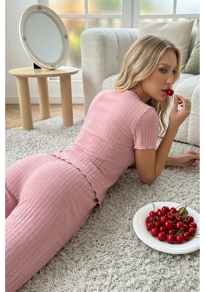 Bella Notte V Yaka Pamuklu Fiyonk Detaylı Pijama Takımı Krem