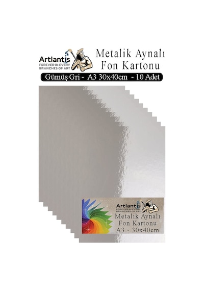 Metalik Aynalı Fon Kartonu 10 Lu A3 30x42 Cm 1 Paket Okul Sınıf Dekoratif Pırıltılı Folyo Kağıt Dekoratif Anasınıfı Kreş Gümüş