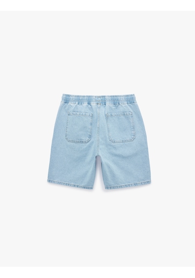 Koton Rahat Kalıp Cepli Pamuklu Bermuda Beli Bağcıklı Baggy Jean Şort Açık İndigo 6sam40284nd