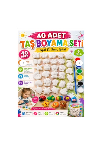 40 Adet 3d Hayvanlar&çiçekler Taş Boyama Figür Çocuk Gelişimi Boyama Etkinlik Seti Zoo Painting