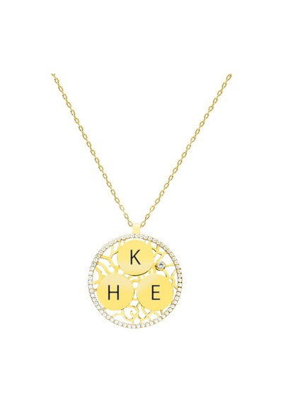 Tesbihane Zirkon Taşlı Gold Renk Kişiye Özel Üç İsim/harf Yazılı 925 Ayar Gümüş Kadın Kolye