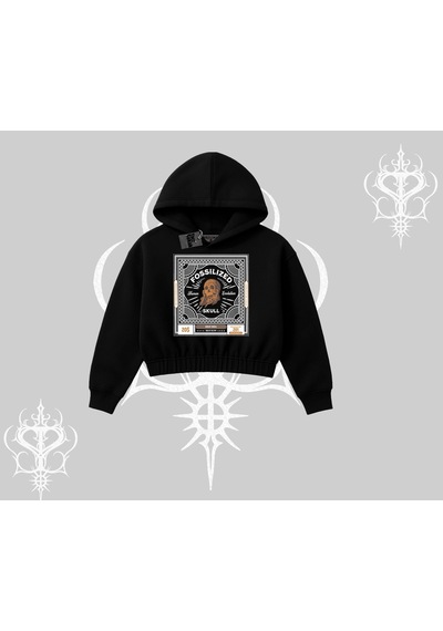 Startmore Kapşonlu Crop Sweatshirt Fossilized Skull Underground Archive Siyah