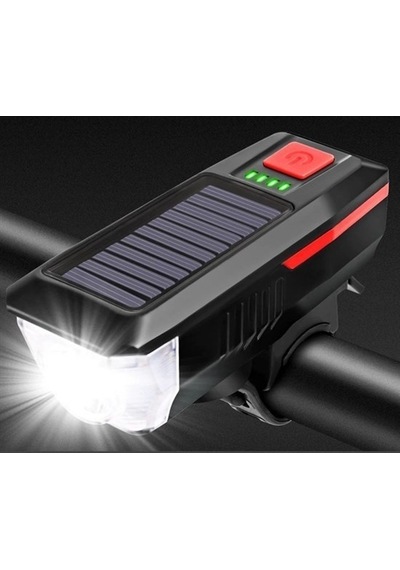 Solar Enerjili Usb İle Şarj Edilebilir Ledli Bisiklet Feneri Kornalı Ve Su Geçirmez Far