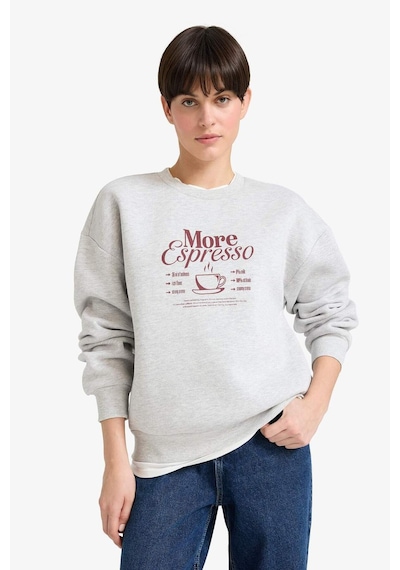 Defacto Relax Fit Bisiklet Yaka Baskılı Kalın Sweatshirt G2152ax25wngr93 Gri