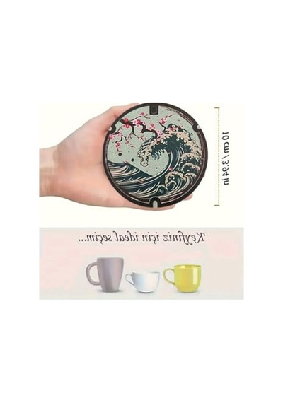 Mdf 6'lı Bardak Altlığı, Japon Sanatı Temalı 10 Cm Tasarım 124-Pembe