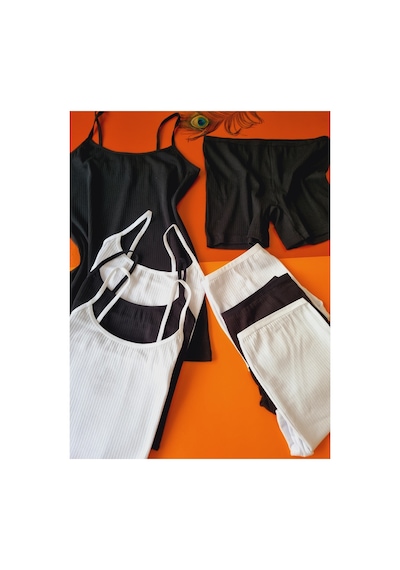 Demirsa Boutique Pamuklu Fitilli Siyah Ve Beyaz Kadın İp Askılı 4'lü Atlet Ve Külot-şort Takım Beyaz2-siyah2 Demirsa Boutique Pamuklu Fitilli Siyah Ve Beyaz Kadın İp Askılı 4'lü Atlet Ve Külot-şort Takım Beyaz2-siyah2