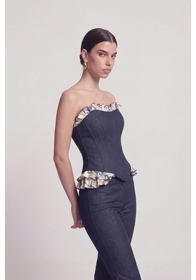 Holly Lolly Jean Görünümlü Fırfır Detaylı Korse Venus Büstiyer Lacivert Holly Lolly Jean Görünümlü Fırfır Detaylı Korse Venus Büstiyer Lacivert