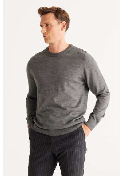AC&Co / Altınyıldız Classics Erkek Grı Melanj Standart Fit Normal Kesim Bisiklet Yaka Triko Kazak Gri Melanj AC&Co / Altınyıldız Classics Erkek Grı Melanj Standart Fit Normal Kesim Bisiklet Yaka Triko Kazak Gri Melanj