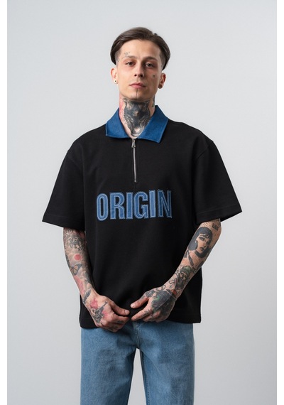 Respire Erkek Origin Nakışlı Polo Yaka Regular Fit T-shirt Siyah