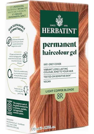 Herbatint Permanent Haircolour 8r Light Copper Blonde, 170 Ml
