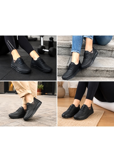 Castle Black 22425 Kadın Hakiki Deri Silikon Taban Günlük Comfort Ayakkabı Siyah