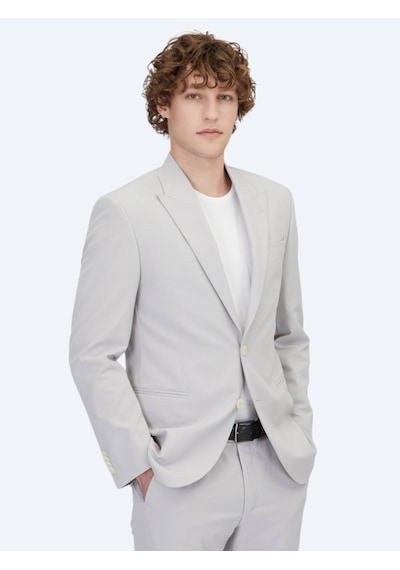 Kip Açık Gri Düz Slim Fit Takım Elbise Açık Gri