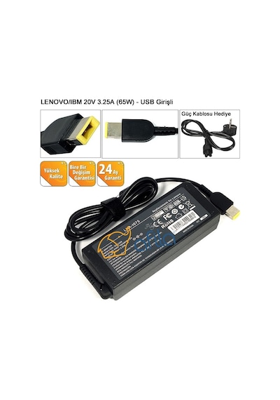 Lenovo Uyumlu 20v 3.25a 65w Pinli Uç Usb Tip Notebook Adaptör Kare Uc Square / Cuadp032