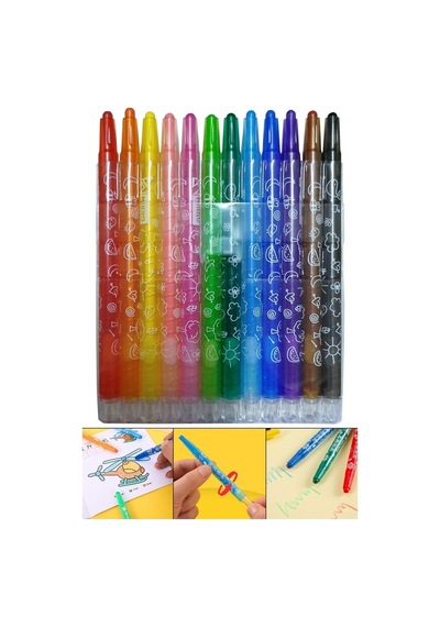 Çevirmeli 12 Li Mum Boya Uzun 1 Paket Mikro 12 Renk Çevirmeli Mum Boya Pastel Silinebilir Mum Boya Tam Boy Çok Renkli