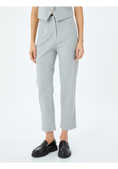 Koton Cepli Slim Fit Yüksek Bel Cigarette Kumaş Pantolon Gri Melanj 5sak40027uw Gri Melanj Koton Cepli Slim Fit Yüksek Bel Cigarette Kumaş Pantolon Gri Melanj 5sak40027uw Gri Melanj