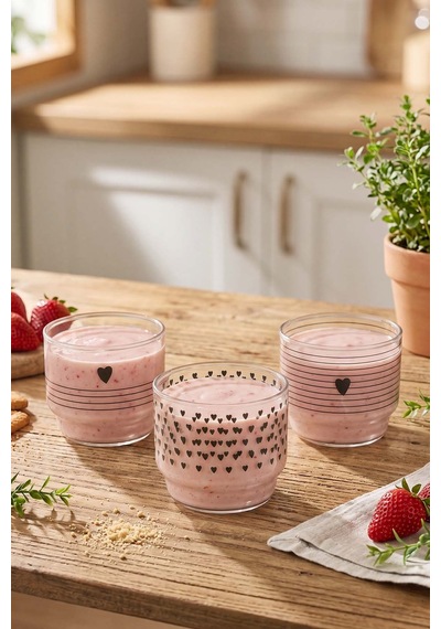 Heart 3'lü Cam Kase Seti 230 Ml Şeffaf