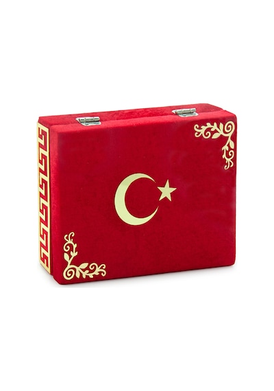 Türk Bayraklı Kuranı Kerim Hediyelik Set Pleksi Süslemeli Kadife Kutu, Bayrak Ve Tesbih