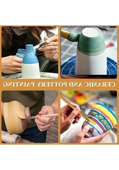 Seramik Çini Sırlama Fırça Seti, Yaldızlama, Vazo, Cam, Akrilik Boyama, Keçi Kılı Premium-set 7 Adet