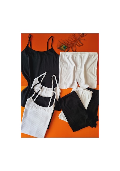 Demirsa Boutique Pamuklu Fitilli Siyah Ve Beyaz Kadın İp Askılı 4'lü Atlet Ve Külot-şort Takım Beyaz2-siyah2 Demirsa Boutique Pamuklu Fitilli Siyah Ve Beyaz Kadın İp Askılı 4'lü Atlet Ve Külot-şort Takım Beyaz2-siyah2