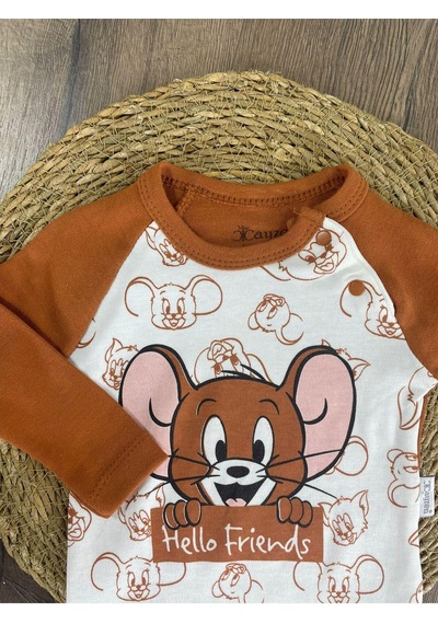 2d2b Hello Friends Alttan Çıtçıtlı Bereli Unisex 3lü Bebek Takım Kahverengi