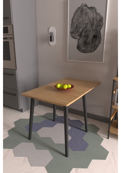 Vilinze Avanos Mdf Katlanır Ahşap Mutfak Masası - 70x80 Cm Naturel Siyah
