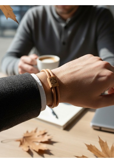 Kişiye Özel İsimli El Yapımı Hakiki Deri Taba Bileklik - Grain Minimal Taba