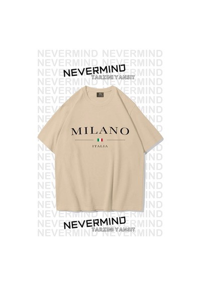 Unisex Baskılı Oversize %100 Pamuk T-shirt Bej