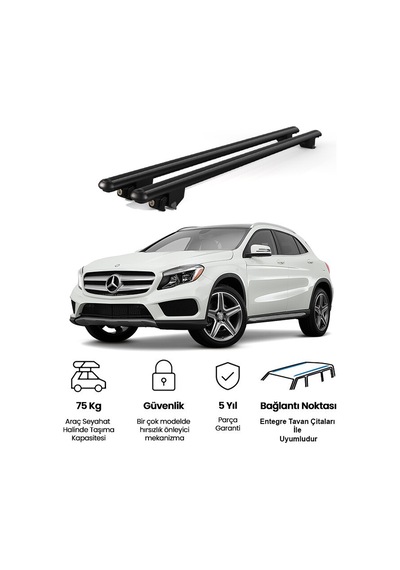 Kanca Mercedes Gla 2014 Ve Sonrası Uyumlu Siyah Kilitli Ara Atkı 120cm Port Bagaj Tavan Barı