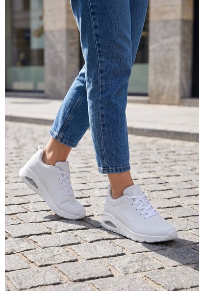 Bağcıklı Beyaz Unisex Yürüyüş Ve Spor Ayakkabı Sneaker 5101