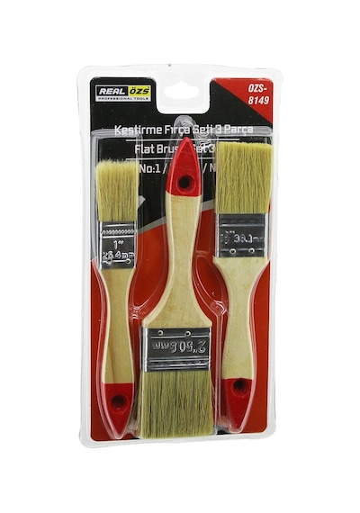 Real Özs Ozs-8149 Boya Kestirme Fırça Seti Ahşap Saplı 3 Parça 1"-1.5"-2" 25.4mm-38.1mm-50.8mm