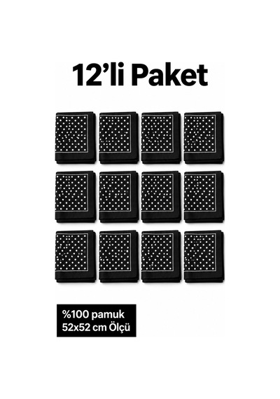 Herşeynota 12 Li Siyah 52x52 Cm %100 Pamuk Fular Bandana Seti Okul, Etkinlik, Gösteri Çok Renkli