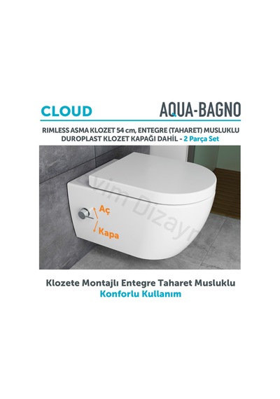 Aqua Bagno CLOUD Asma Klozet 54 cm , Entegre Bataryalı Soğuk Su G