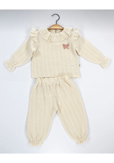 Babyhola Kız Bebek Takım Bayramlık Fiyonk Detaylı Simli Müslin İkili Set 2006 Bronz